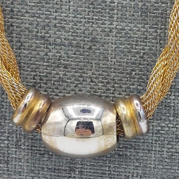 Gold Toned Mesh Twisted Chain Silver Toned Beads Easy Hook Clasp 18" - Picture 4 of 10